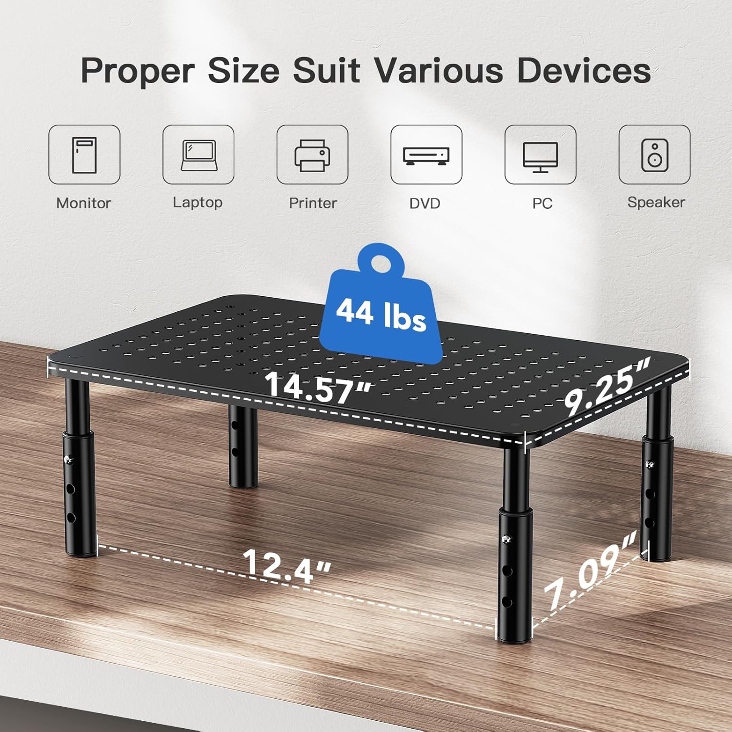 HUANUO Monitor Stand for Desk, Computer Monitor Stand Height Adjustable, Monitor Riser for 2 Monitors, Laptop Stand for Desk, 2 Pack, Black - Image 3
