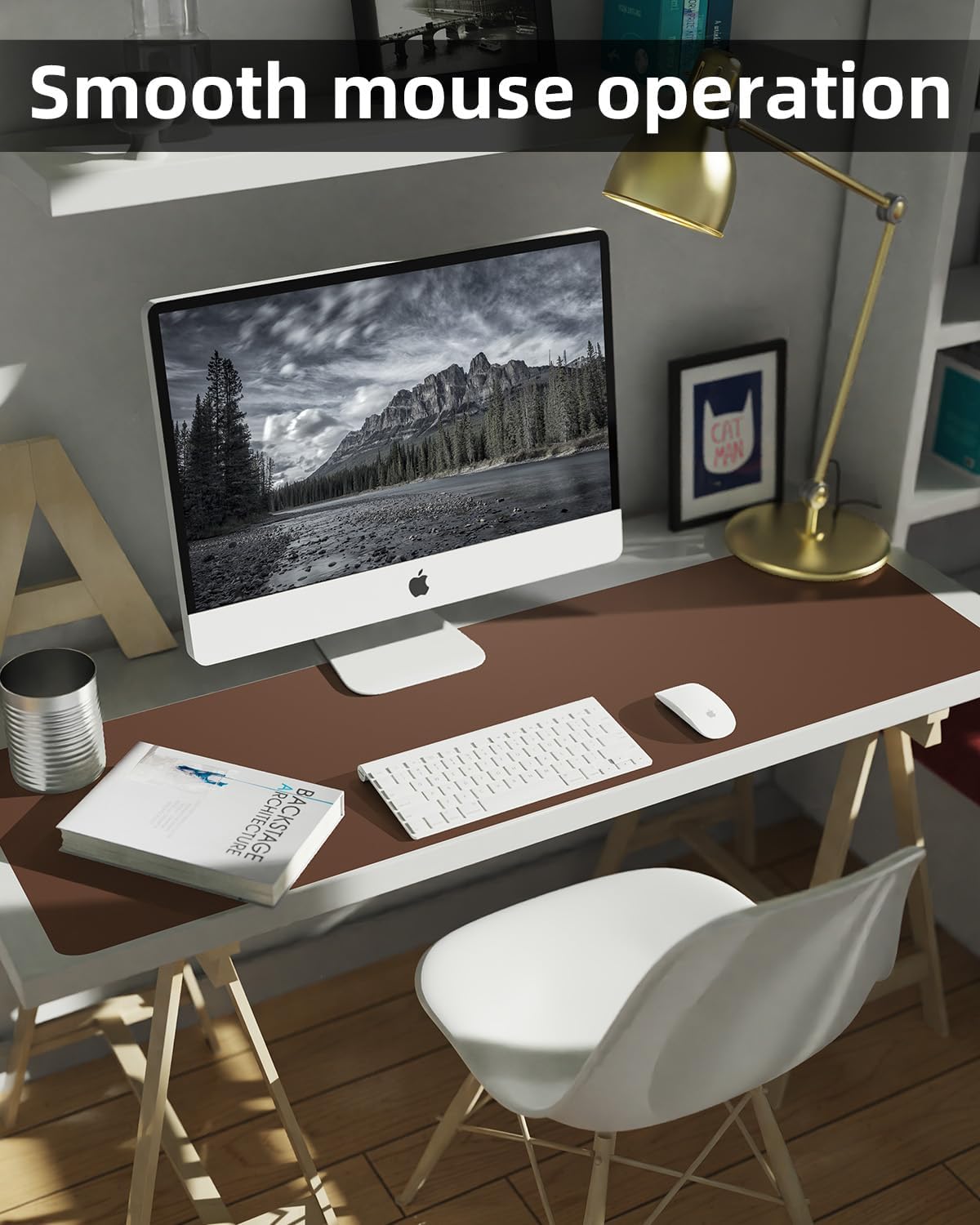 Non-Slip Desk mat,PULeather Desk Pad Protector, Office Desk Mat, Large Mouse Pad,Desk Blotter, Laptop Desk Pad, Waterproof Desk Writing Pad for Office and Home (Brown, 40" x 17") - Image 4